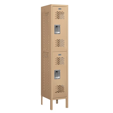 Salsbury Industries 2 Tier Vented Locker, 12"Wx66"Hx15"D, 2 Door, Tan, Assembled 72155TN-A